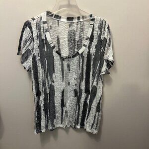 Women's a.n.a Monochrome Abstract Sheer Short Sleeve Tee, Size 18, Ex Condition